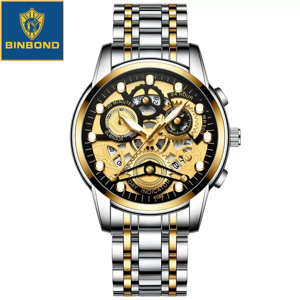 BIN 4088 পুরুষের জন্য নন মেকানিক্যাল ওয়াটার প্রুফ ঘড়ি SILVER GOLDEN BLACK