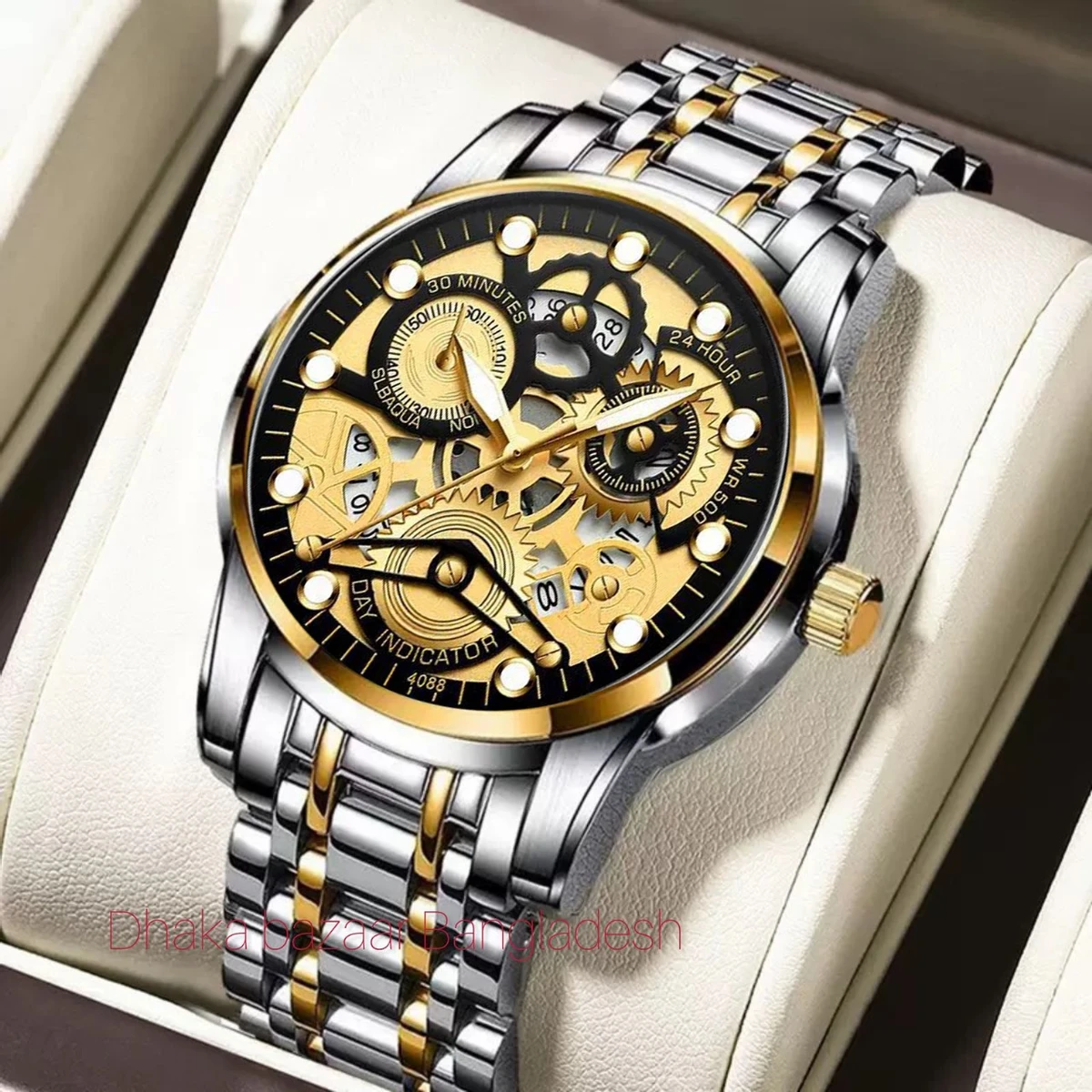 BIN 4088 পুরুষের জন্য নন মেকানিক্যাল ওয়াটার প্রুফ ঘড়ি SILVER GOLDEN BLACK
