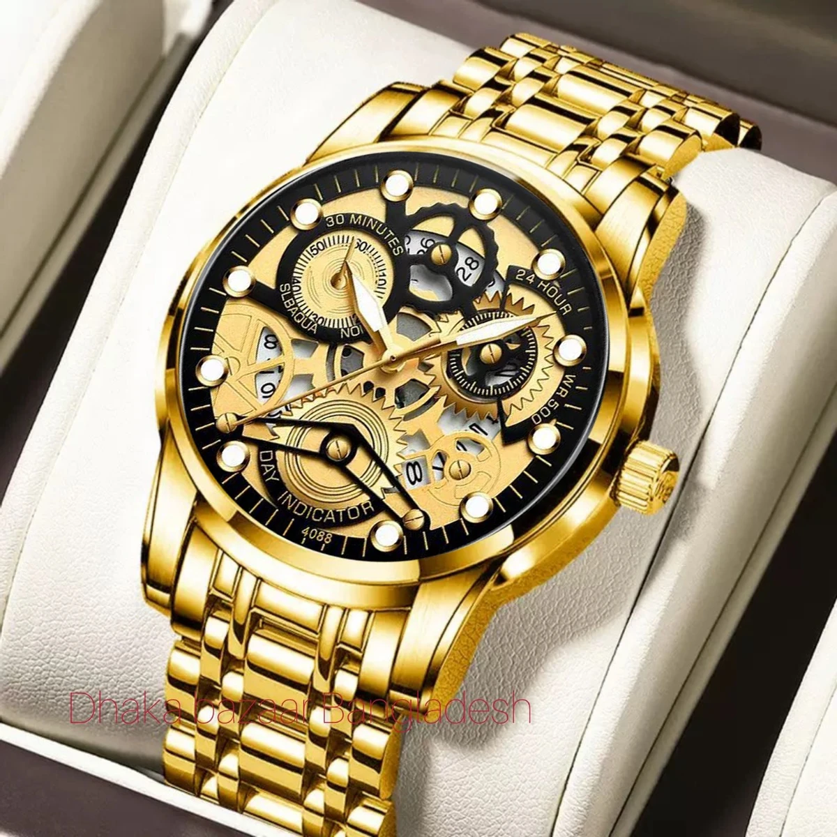 BIN 4088 পুরুষের জন্য নন মেকানিক্যাল ওয়াটার প্রুফ ঘড়ি GOLDEN BLACK