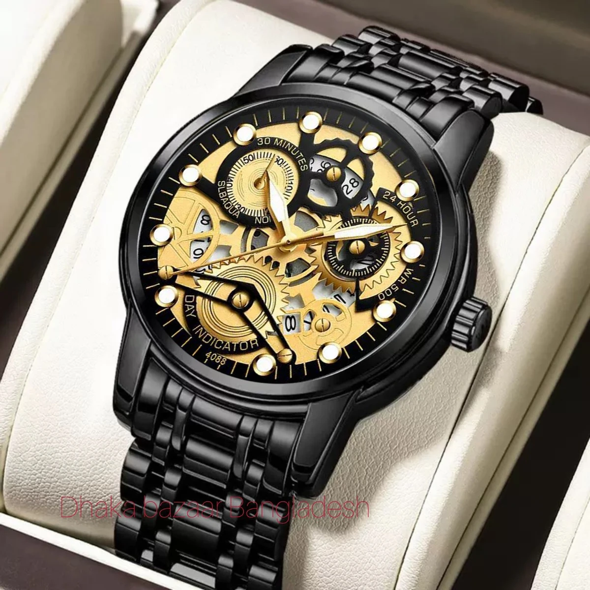 BIN 4088 পুরুষের জন্য নন মেকানিক্যাল ওয়াটার প্রুফ ঘড়ি BLACK GOLDEN DAIL