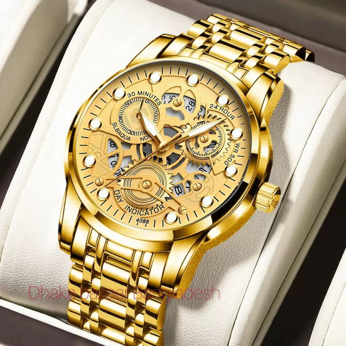 BIN 4088 পুরুষের জন্য নন মেকানিক্যাল ওয়াটার প্রুফ ঘড়ি FULL GOLDEN
