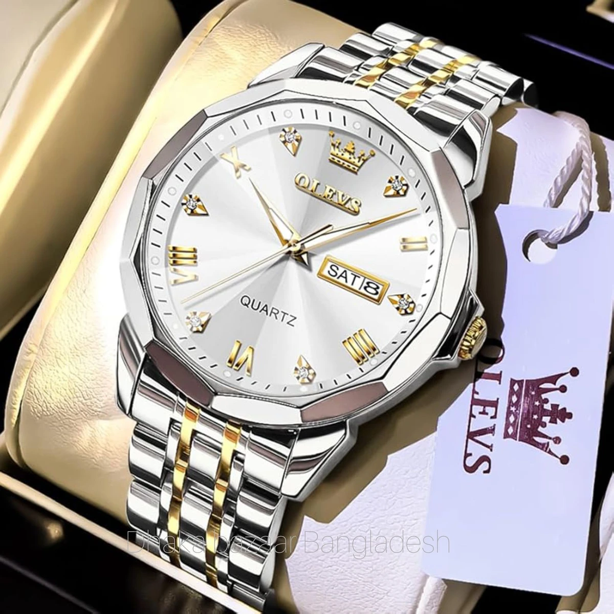 OliveZ নতুন ডিজাইনের পুরুষদের জন্য ঘড়ি BSILVER GOLDEN WHITE