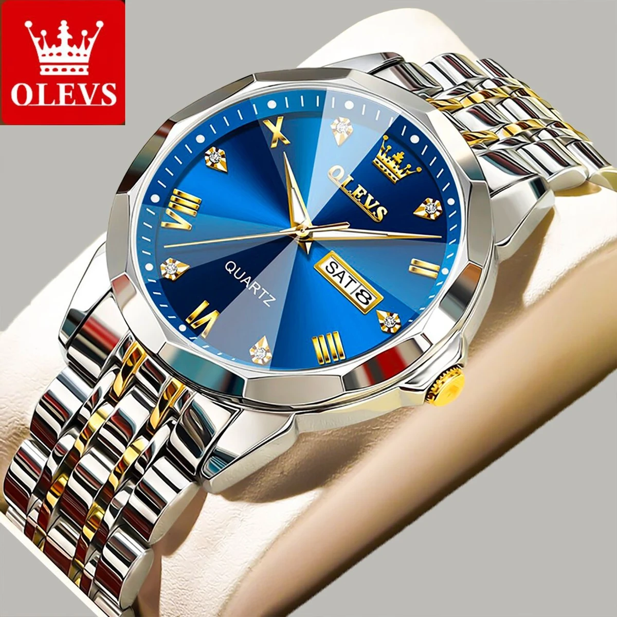 OliveZ নতুন ডিজাইনের পুরুষদের জন্য ঘড়ি BSILVER GOLDEN BLUE